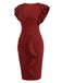 Wine Red 1960s Solid Ruffle Trim Dress