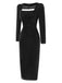 Black 1960s Solid Square Neck Velvet Dress