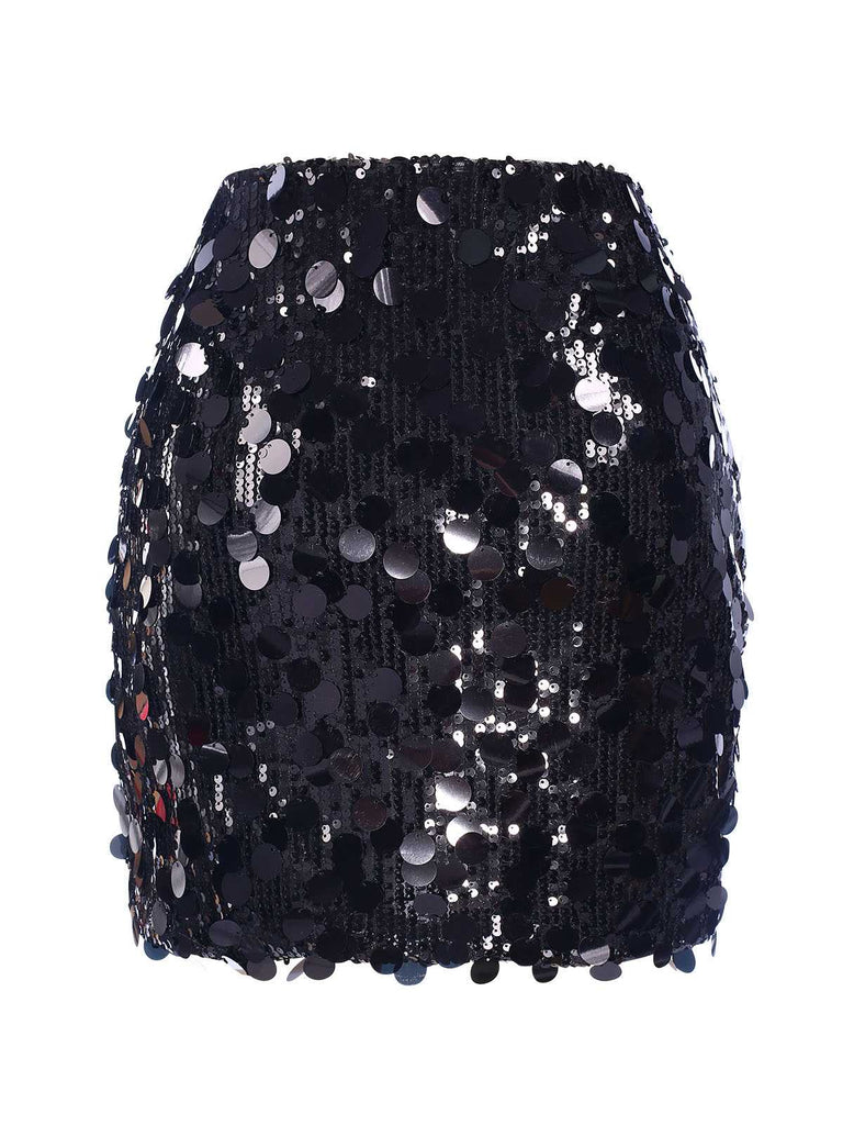 1980s Party Sequined Mini Pencil Skirt