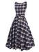 1950s Sleeveless Plaid Belted Swing Dress