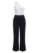 2PCS Black & White 1950s One-Shoulder Top & Pants