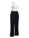 2PCS Black & White 1950s One-Shoulder Top & Pants