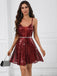 Deep Red 1920s Spaghetti Strap Sequined Dress