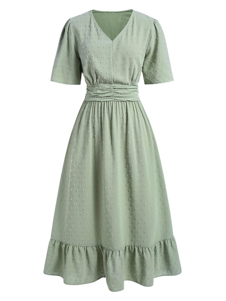 Green 1940s Swiss Dots Ruffle Hem Dress