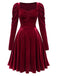 Wine Red 1940s Solid Velvet Puff Dress