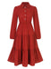 1950s Shirt Neck Tiered Solid Midi Dress