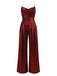 Wine Red 1930s Solid Metallic Strap Jumpsuit