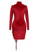 Red 1970s Solid Long Sleeves Dress