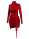 Red 1970s Solid Long Sleeves Dress