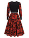 Black&Red 1950s Floral Long Sleeves Top&Skirt