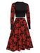 Black&Red 1950s Floral Long Sleeves Top&Skirt