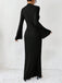 Black 1930s Solid Bell Sleeves Mermaid Dress