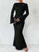 Black 1930s Solid Bell Sleeves Mermaid Dress