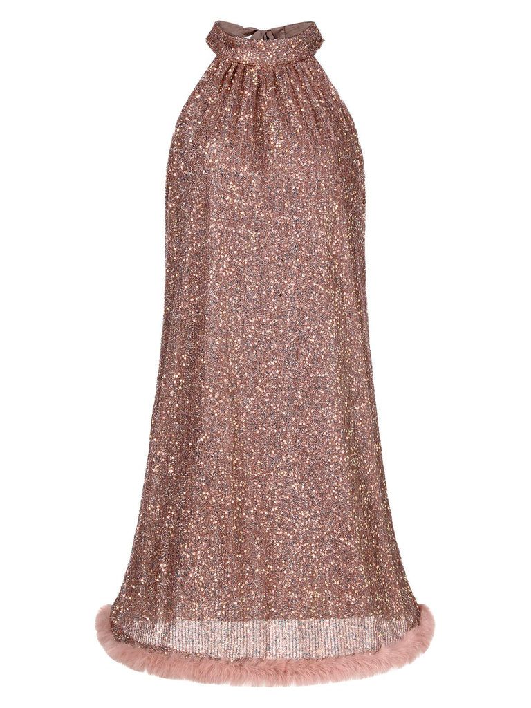 1950s Solid Sequined Raw Edge Dress