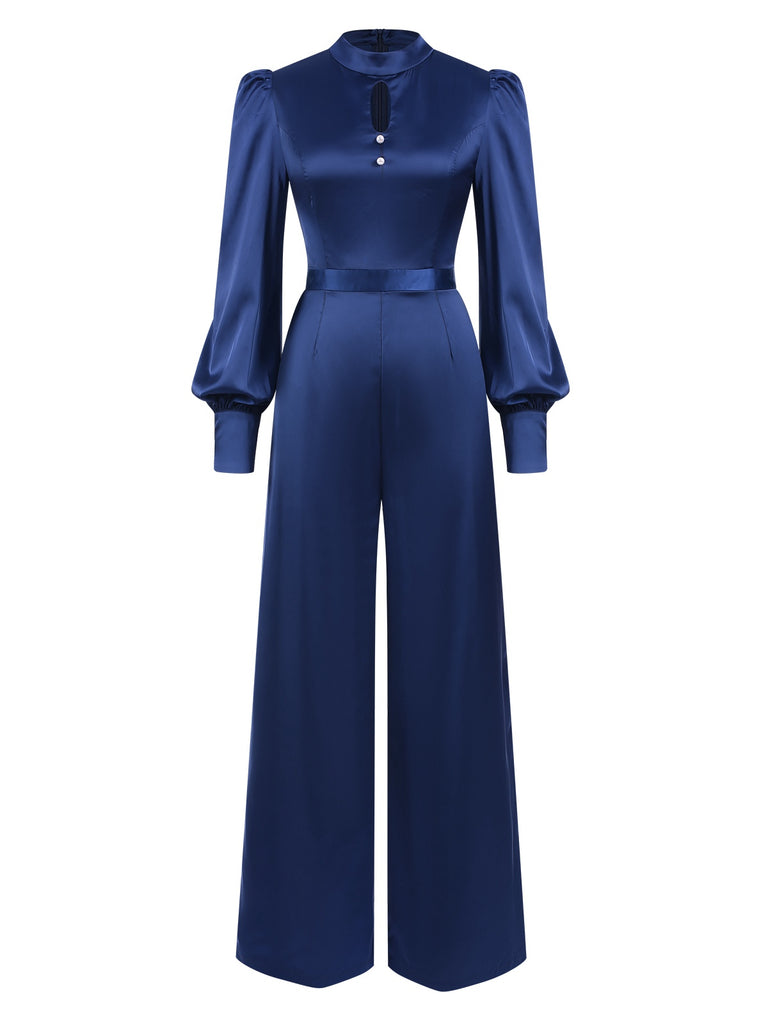 [Pre-Sale] Blue 1930s Satin Bishop Sleeves Jumpsuit