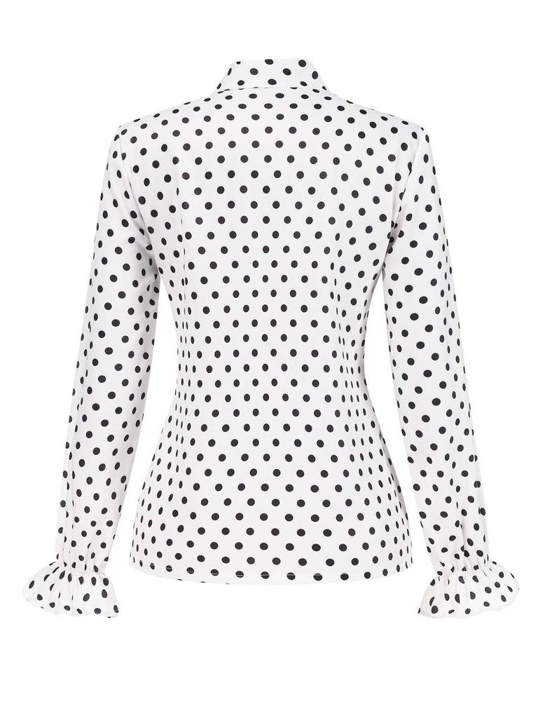 [Pre-Sale] White 1950s Tie Neck Polka Dots Blouse