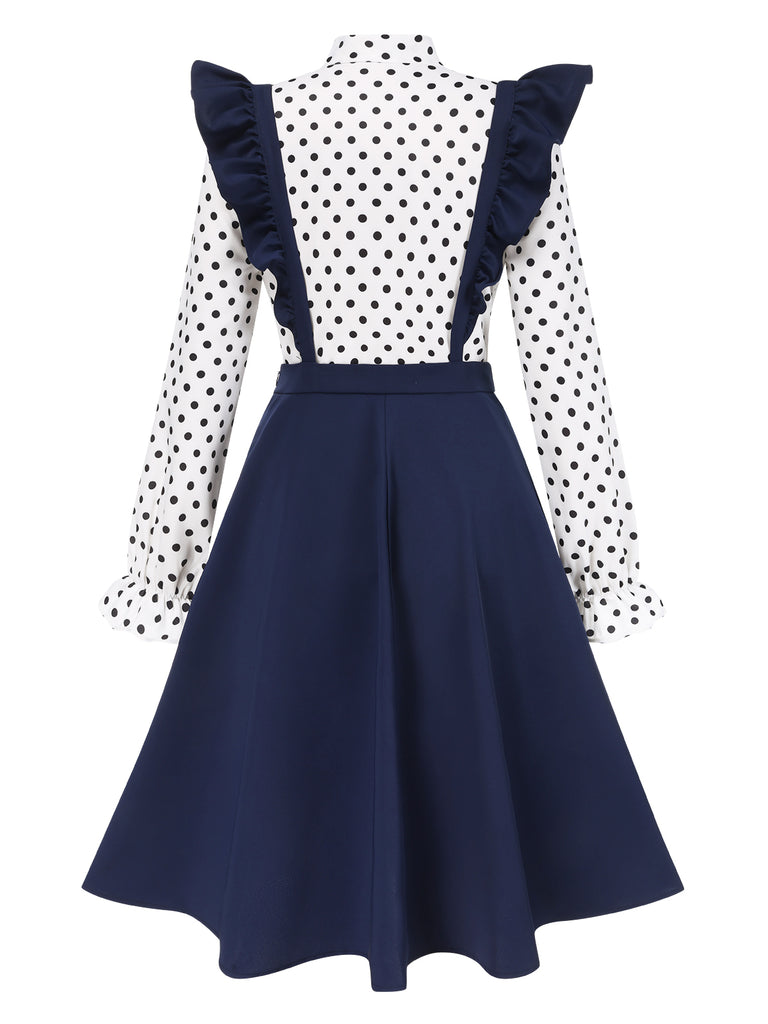 [Pre-Sale] 2PCS 1950s Tie Neck Polka Dots Blouse & Pinafore Skirt