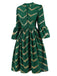 Green 1970s V-Neck Stripes Flare Sleeve Dress