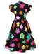 Black 1940s V-Neck Colorful Floral Dress