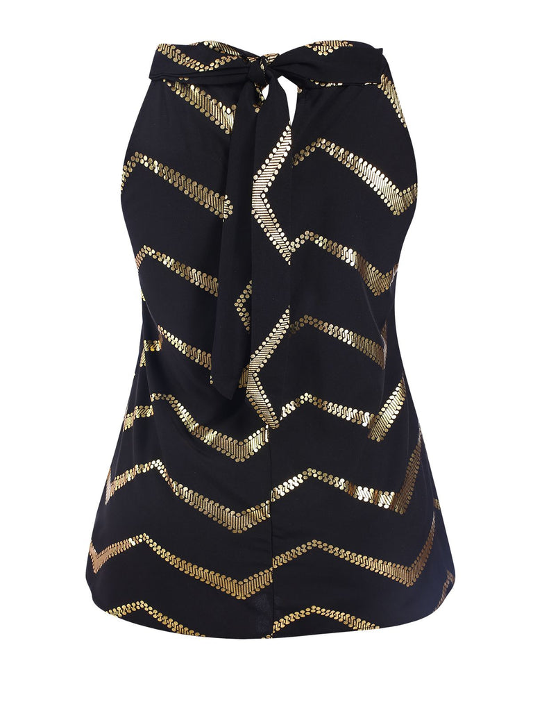 Black 1960s Gold Curves Crew Halter Top