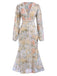 Cream Color 1940s V-Neck Floral Dress