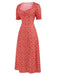 Red 1940s Sweetheart Neck Ditsy Floral Slit Dress