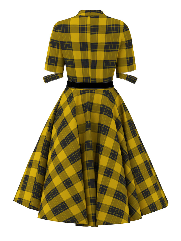 [Pre-Sale] 1950s Hollow Tartan Plaids Belted A-Line Dress