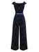 [Pre-Sale] Blue 1930s Stars Constellation Belted Velvet Jumpsuit