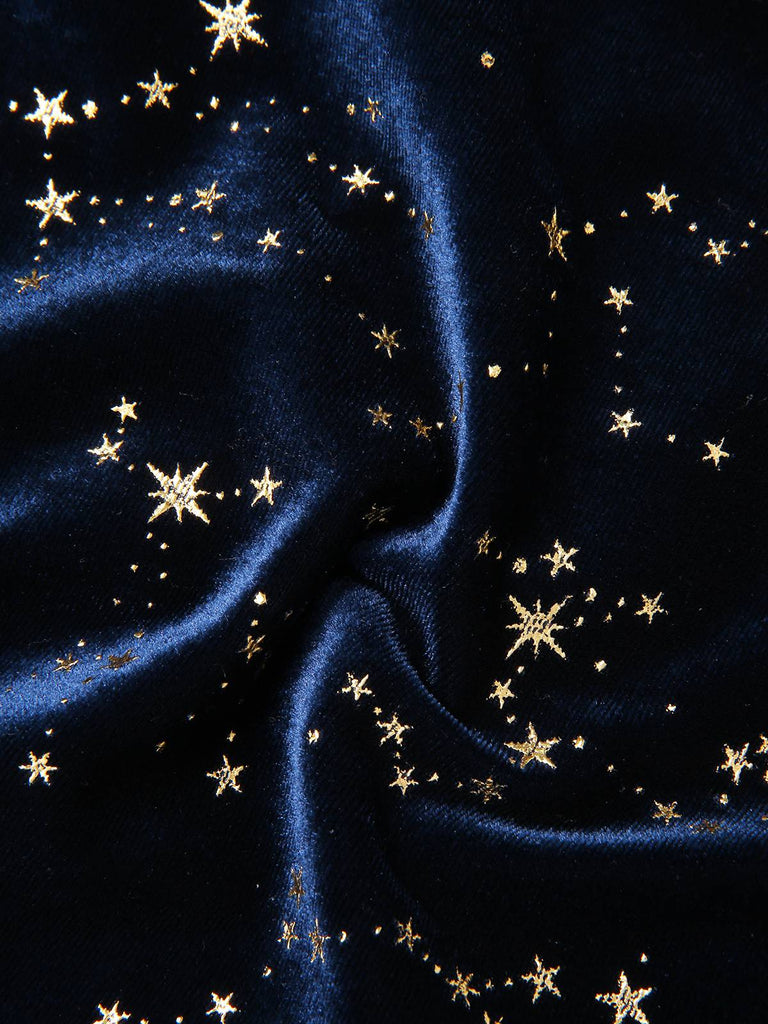 [Pre-Sale] Blue 1930s Stars Constellation Belted Velvet Jumpsuit