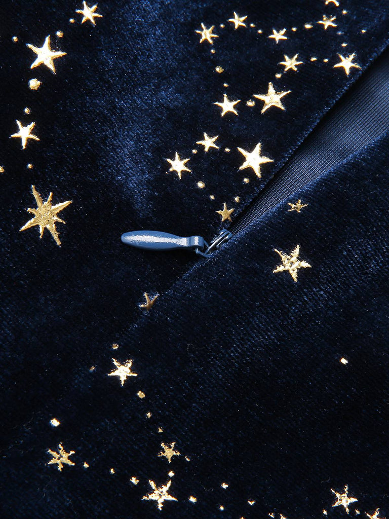 [Pre-Sale] Blue 1930s Stars Constellation Belted Velvet Jumpsuit