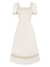 [Pre-Sale] Cream 1940s Embroidered Square Neck Dress