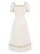 [Pre-Sale] Cream 1940s Embroidered Square Neck Dress