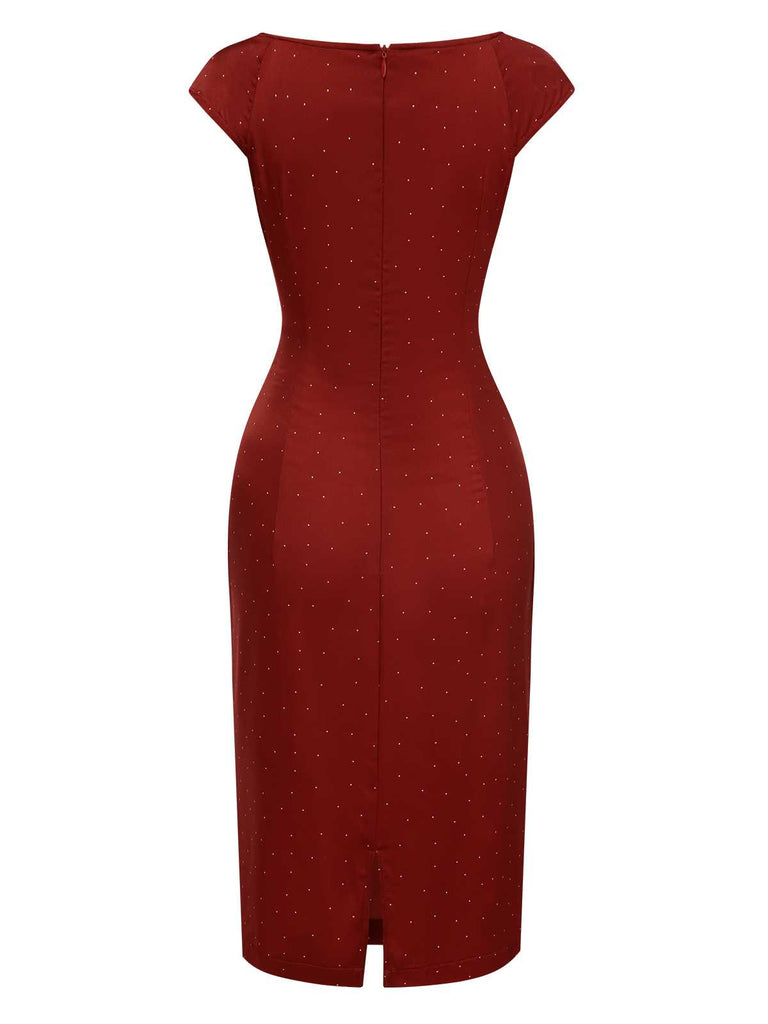 [Pre-Sale] Red 1960s Hollow Out Button Satin Dress