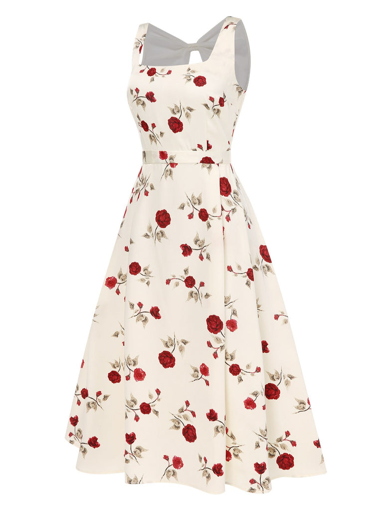 [Pre-Sale] 1940s Rose Back Mesh Bow Patchwork Dress