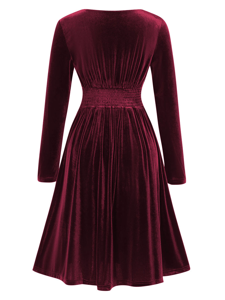 1940s V-Neck Solid A-line Dress