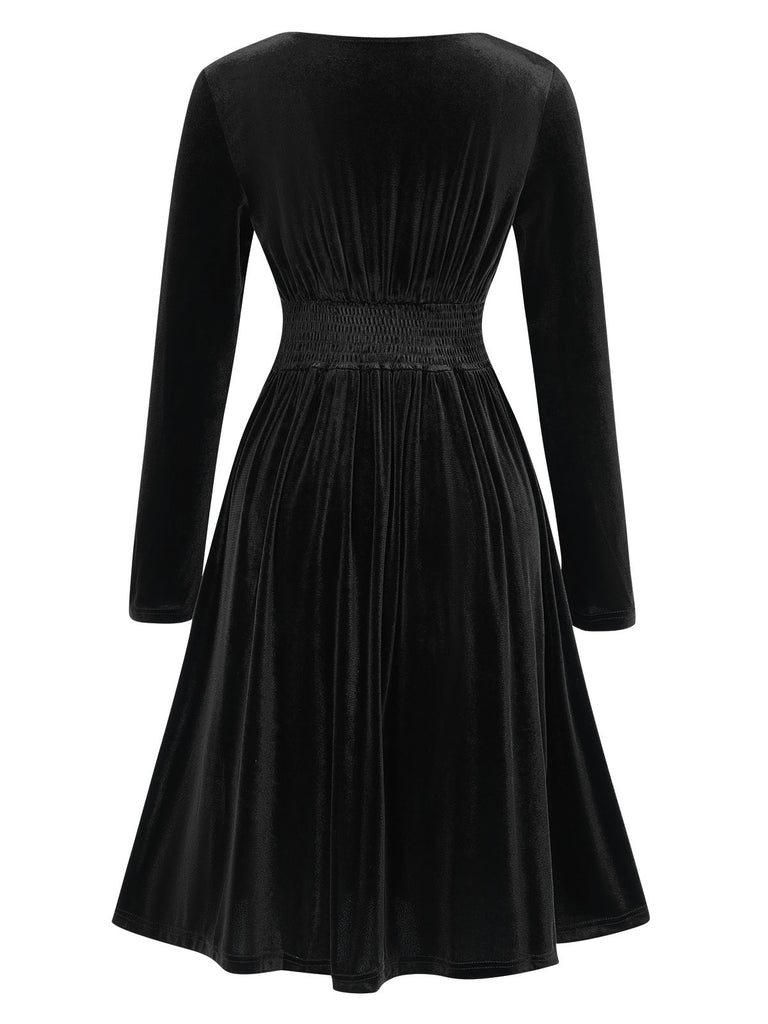 1940s V-Neck Solid A-line Dress