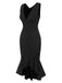 1930s V-Neck Solid Fishtail Bodycon Dress