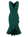 1930s V-Neck Solid Fishtail Bodycon Dress