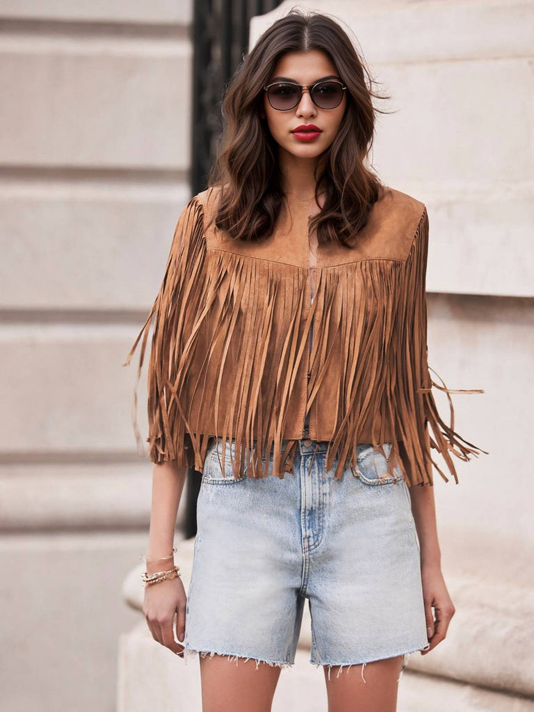 Brown 1980s Western Fringe Cowgirl Vest