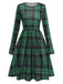 Green 1940s Crew Neck Tartan Dress