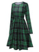 Green 1940s Crew Neck Tartan Dress