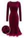 Wine Red 1930s Squared Neck Velvet Mermaid Dress