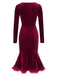 Wine Red 1930s Squared Neck Velvet Mermaid Dress