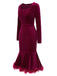 Wine Red 1930s Squared Neck Velvet Mermaid Dress