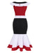 1930s Color Block Ruffled Fishtail Dress