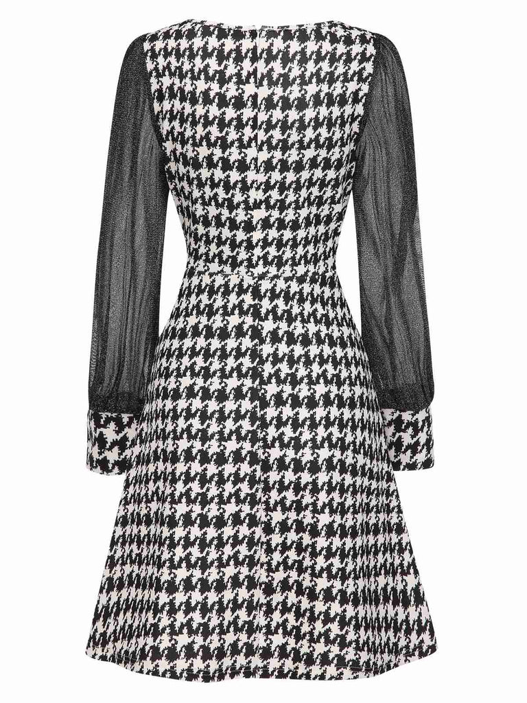 [Pre-Sale] Black 1960s Glitter Mesh Houndstooth Patchwork Dress