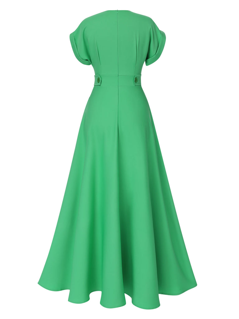 Green 1950s Temperament V-Neck Solid Dress