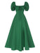 1940s Side Slit Puff Sleeve Square Neck Dress