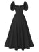 1940s Side Slit Puff Sleeve Square Neck Dress