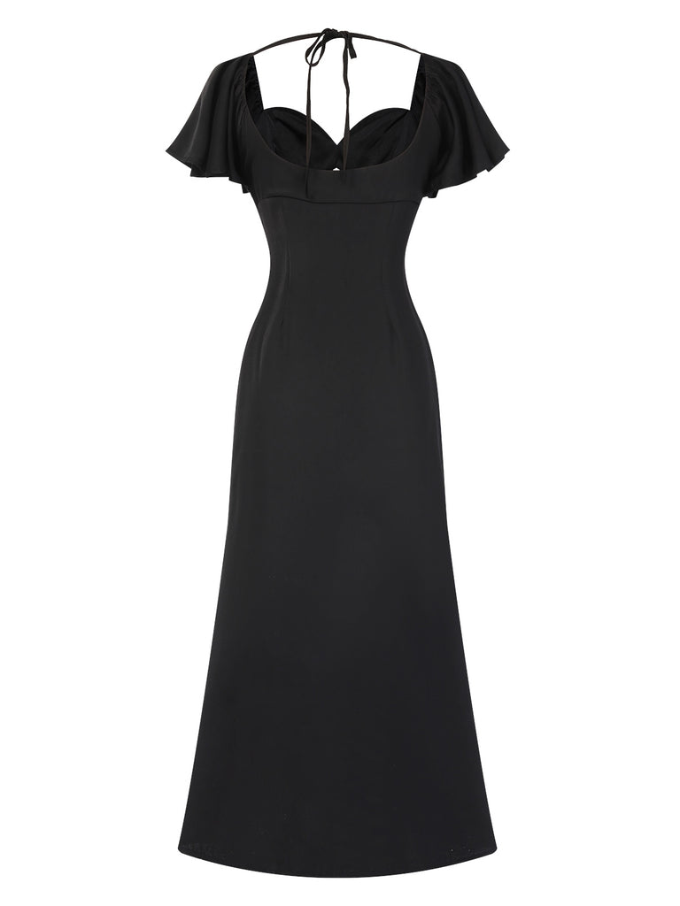 Black 1970s Hollow Sweetheart Neck Dress